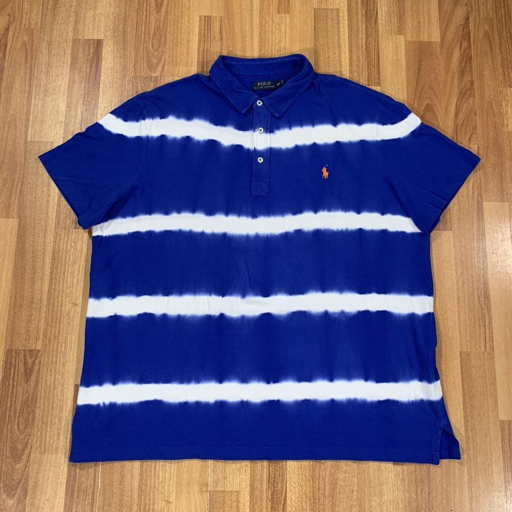 Ralph Lauren Polo Shirt Mens 2XL Blue White Stripes Pony Rugby Casual